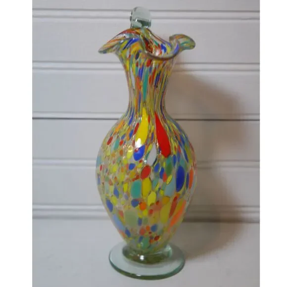 Vintage Carnival Pitcher Hurricane glass small vase handle Speckled Confetti - Picture 2 of 7